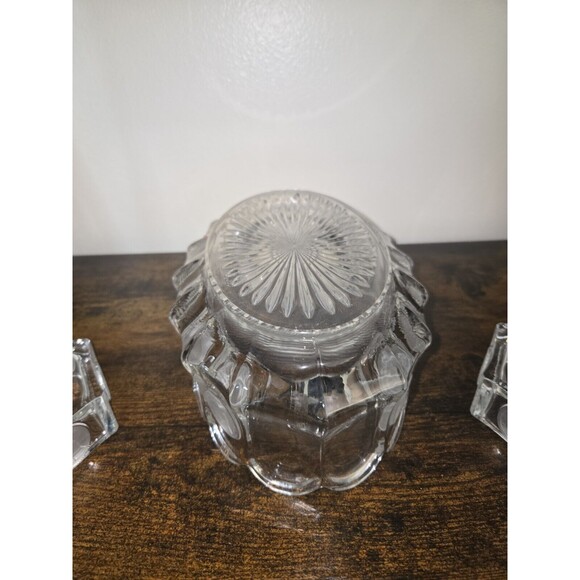 Vintage Coin Dot Glass Centerpiece Bowl & Candle Holders Set Clear - Picture 13 of 16